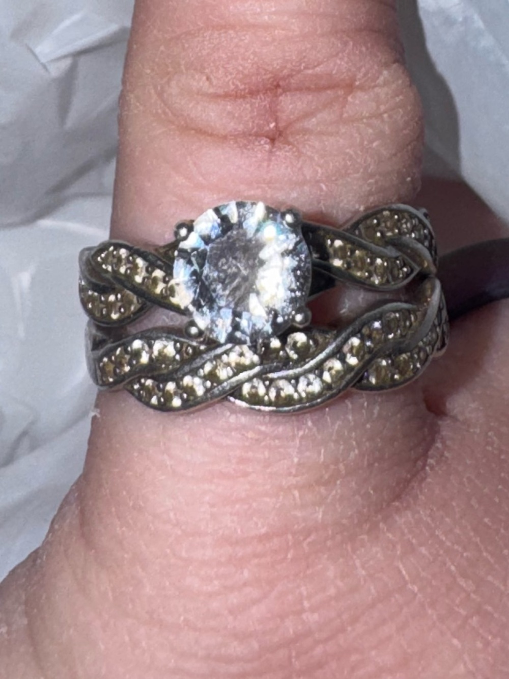 Sterling Silver S295 & CZ Twisted Ring Engagement & Wedding Set Size 7